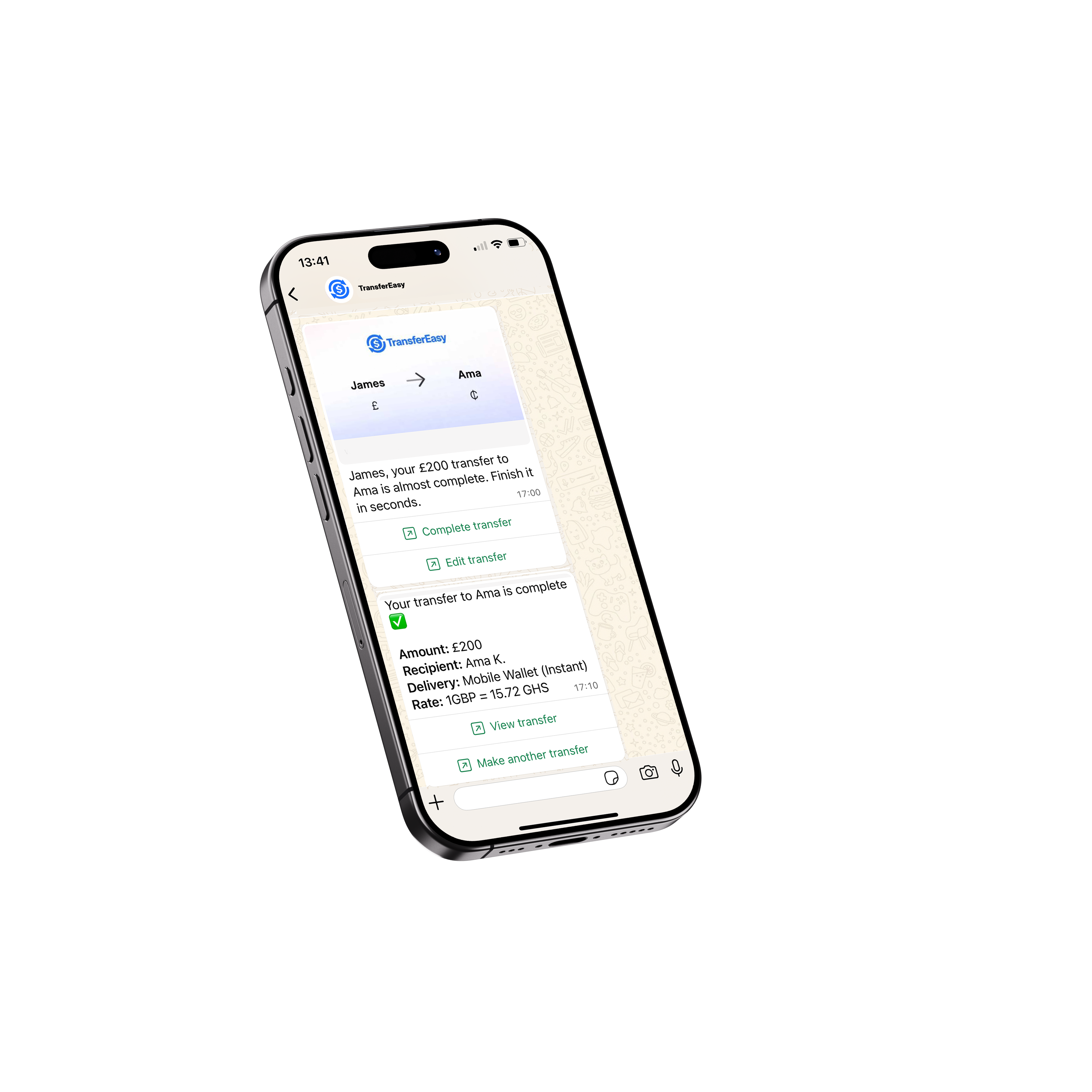 WhatsApp mockup for reminders and service updates